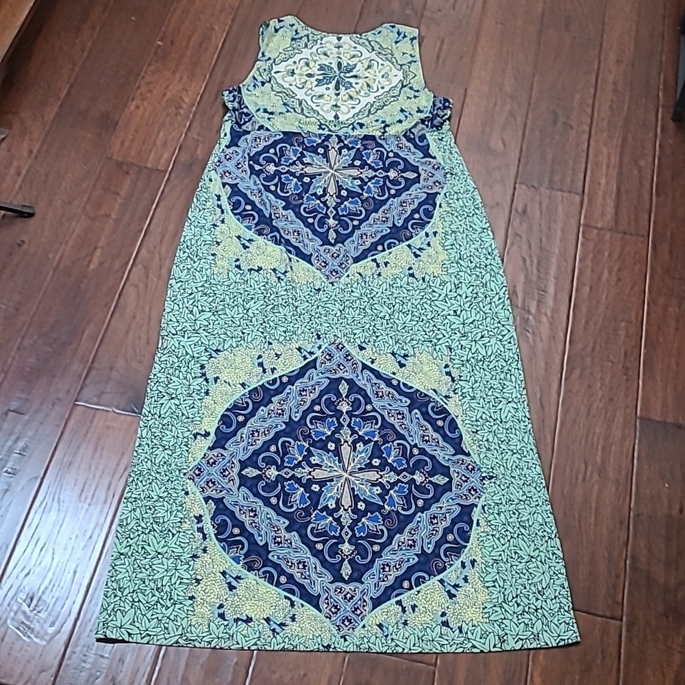 Chico's Sleeveless Blue/Green/Yellow Paisley Print Maxi Dress size 2 (Large) - Picture 3 of 6